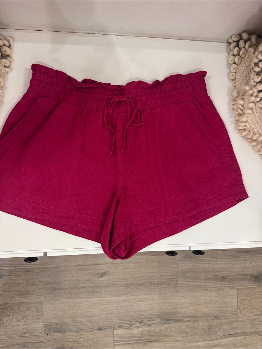 a new day Women's (Sz XL) Paperbag Waist Drawstring Shorts w/ pockets - Fuchsia